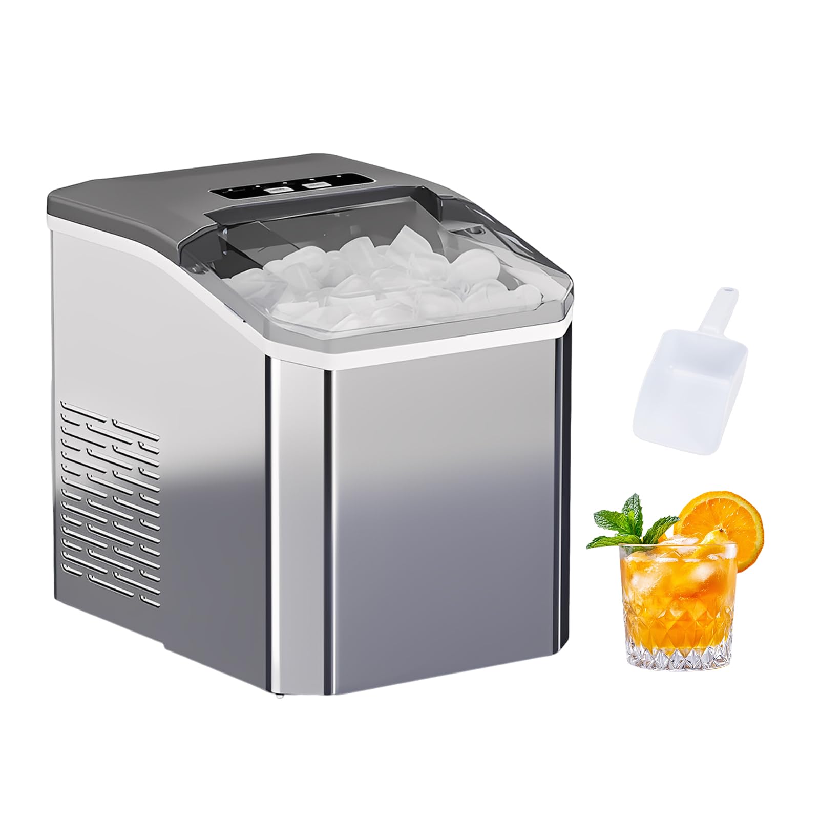 Sanpyl Automatic Countertop Ice Maker Portable, One Key Operating Silent for Home Kitchen Camping RV Stainless Steel Silver (US Plug 110V) on Fridge.com