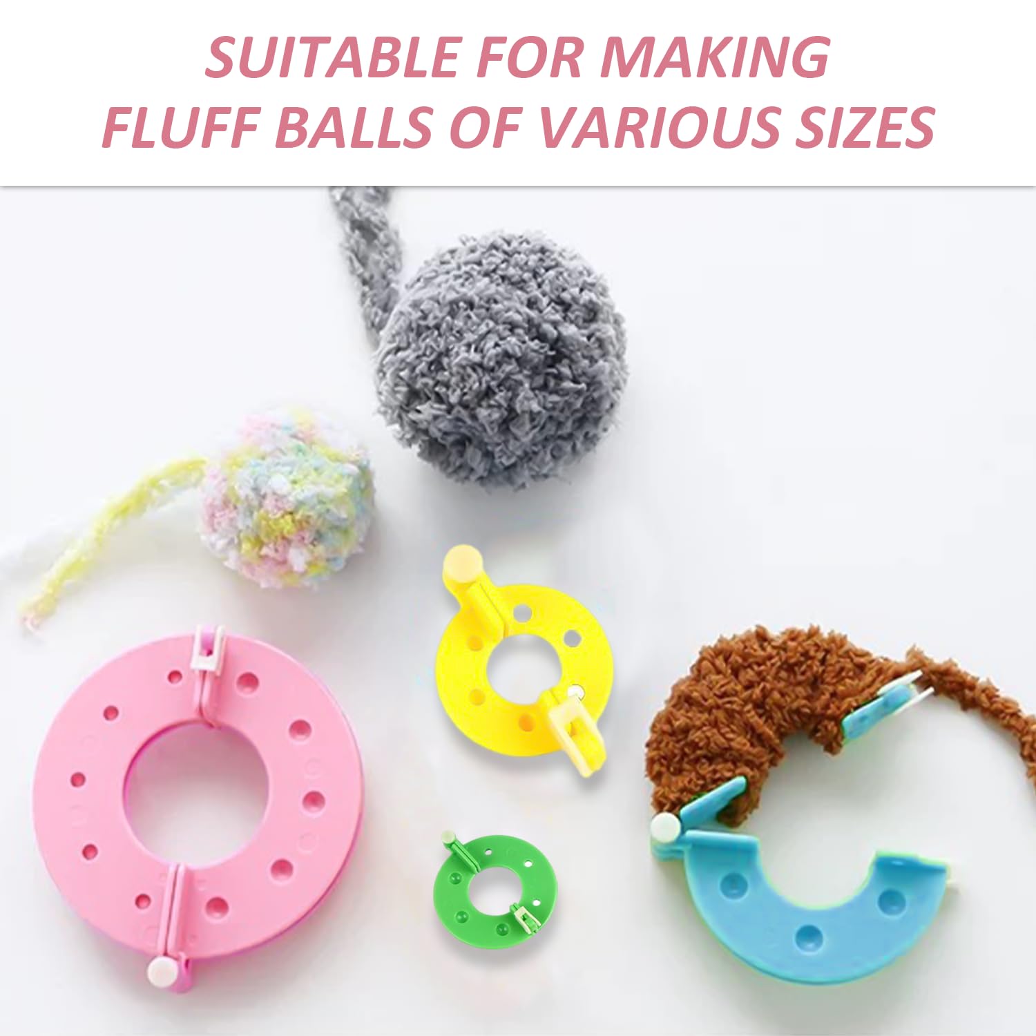 Kit Per Creare Pompon – 4 Misure E 12 Colori Di Filato – Strumenti In Plastica Durevoli Per Maglieria E Artigianato Per Bambini - 2