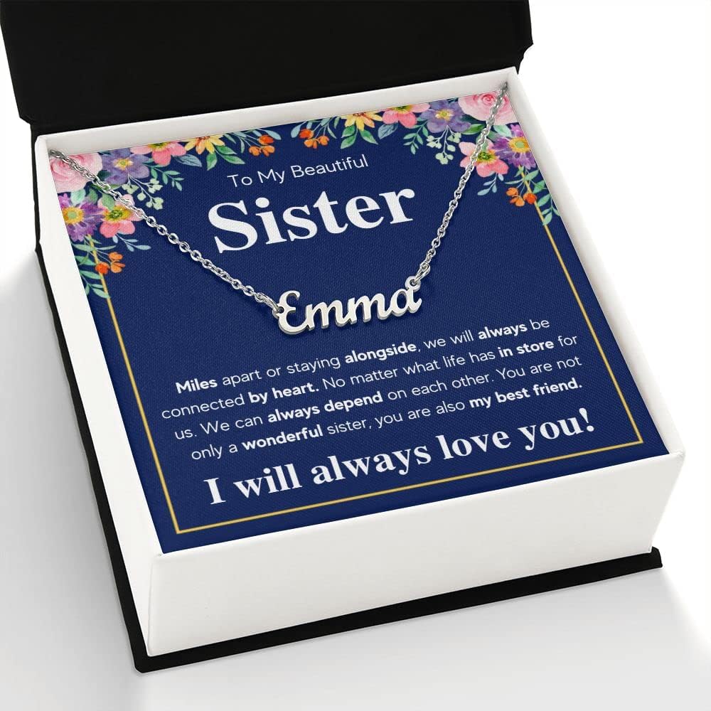 To My Sis Necklace – 14K White Gold Pendant with Message Card and Gift Box, Meaningful Jewelry Gift for Birthday, Christmas or Graduation