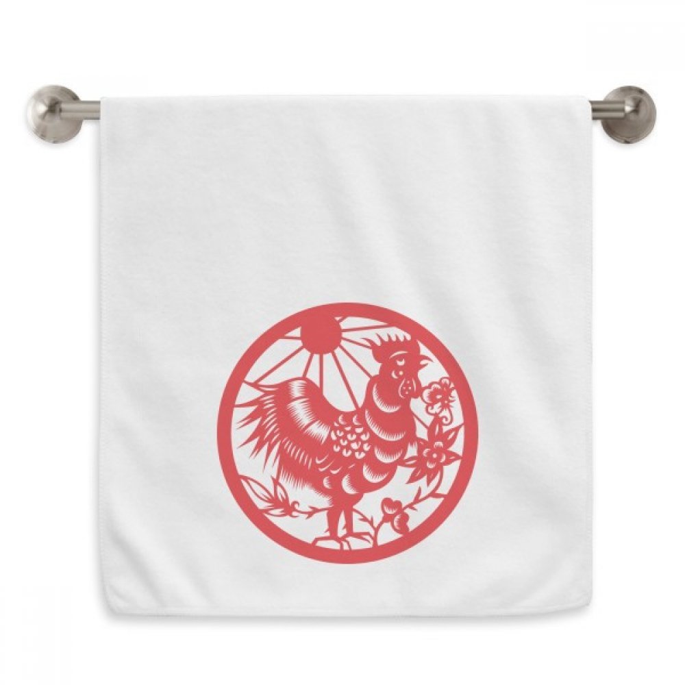 Serviette moelleuse Coq Blanc 33x73cm en coton doux imprimé art chinois