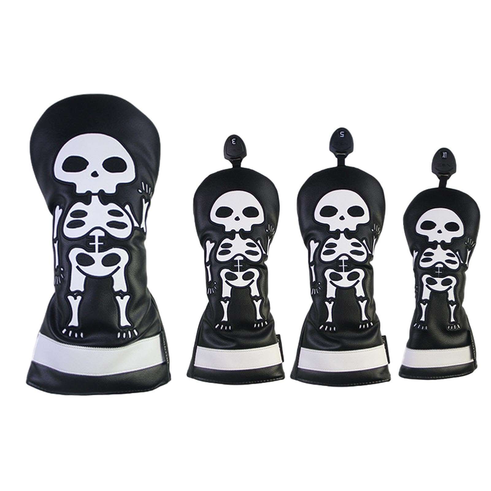 Golf Club Wood Head Covers | 4pcs Skeleton Pattern Golf Driver Cover - PU Wood Golf Headcover, Golf Headcovers Protector, Embroidery Golf Driver Cover For Outdoor Activities Golfer