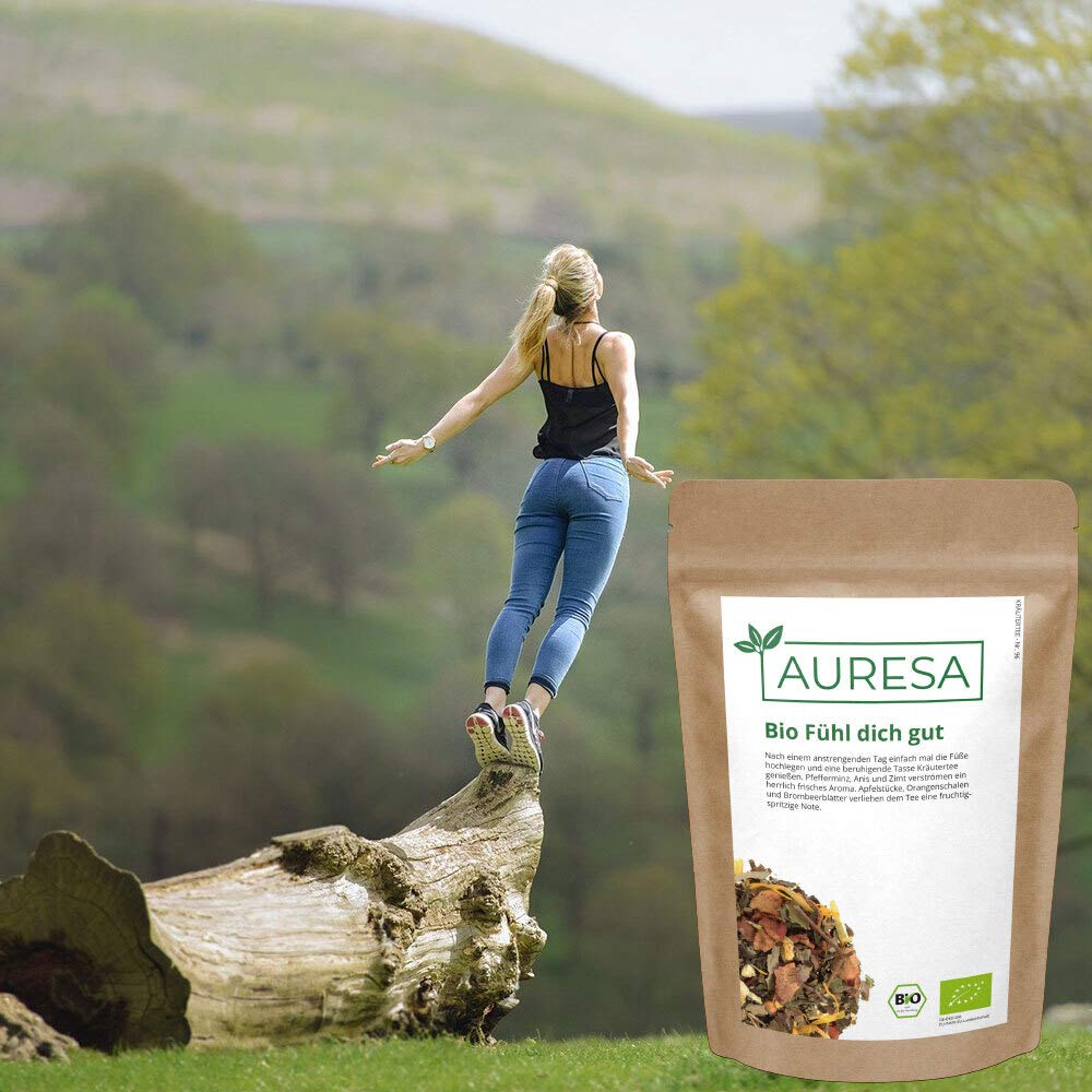 AURESA Ayurveda Tee Bio Fühl dich gut | Gute Laune Kräutertee mit fruchtigen, würzigen und wärmenden Aromen | Tri-Dosha