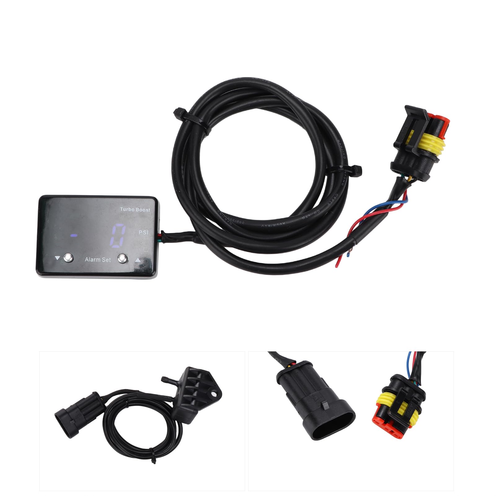 CHICIRIS Digitale Ladedruckanzeige, ABS-Turbo-Ladedruckanzeige, Blaues LED-Display, 12 V, Universelles Automessgerät mit -14 Bis 40 PSI Bereichsalarmeinstellung, Einfache Installation für das