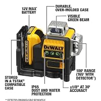 DEWALT Laser Level 360 Self Leveling, 3 Way Green Laser Leveler Tool 12V MAX with 2.0Ah Battery, Charger and Durable Carrying Case, 100 Ft, Tripod Compatible (DW089LG) — image 3