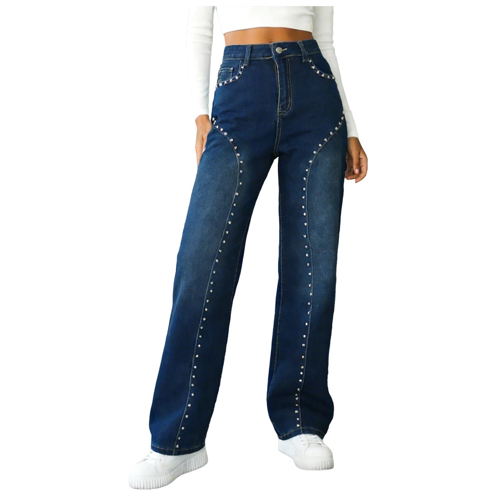 Genérico Vaqueros Rectos Mujer Vaqueros Elásticos Mujer Slim De Tiro Elásticos Cintura Alta Lavado Push Up Glúteos Control Abdominal Pantalon Campana con Bolsillo
