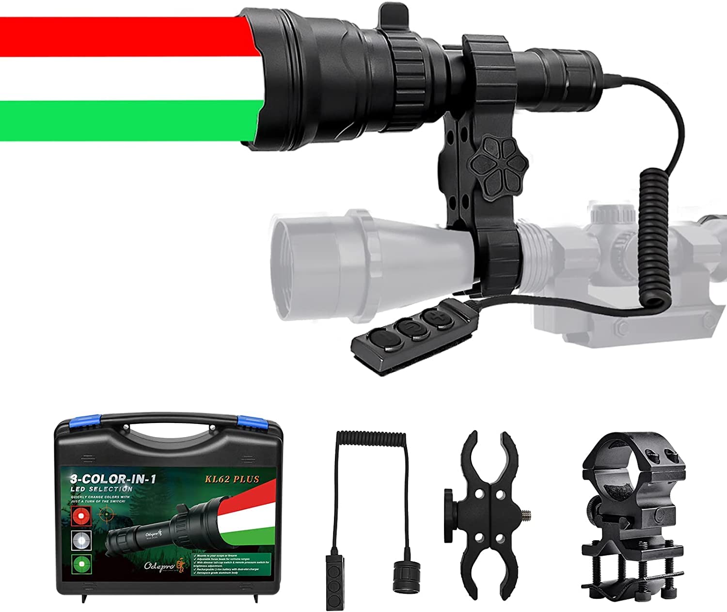 Sponsored Ad – KL62 Plus Colour Changing Hunting Torch Zoomable Hunting Lamp Kit IP68 Waterproof Stepless Dimming Red White Green Camping Outdoor