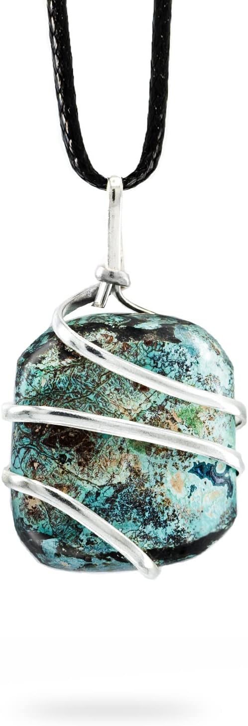 Chrysocolla Necklace for Women - Handmade Genuine Healing Crystal Pendant, Spiritual & Emotional Balance, Aligns Throat & Heart Chakras, Birthstone for September