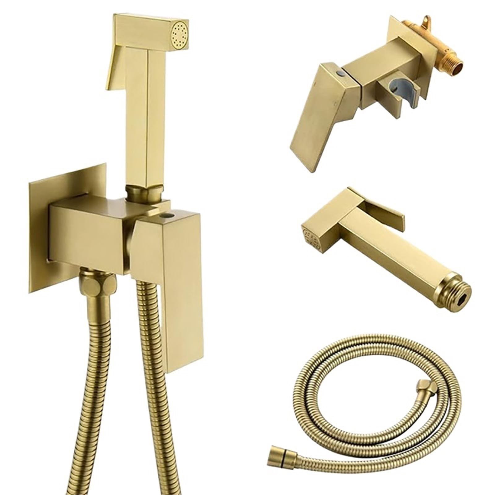 ZYCHSJXA Bathroom Black Bidet Faucet Shower Tap Cold Hot Water Mixer Crane Sprayer Head(Gold)