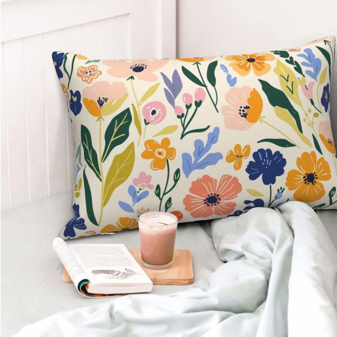 Kissenbezug 40x80 Cm 2er Set Beige - Samt Bezug Mit Blumen Muster