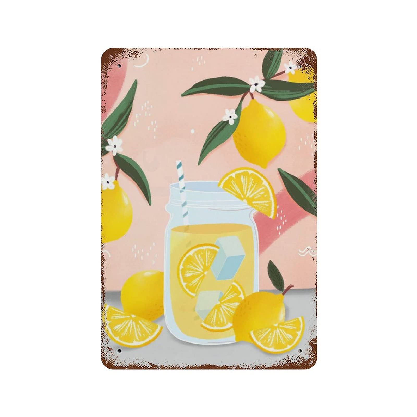 Retro Funny Metal Tin Sign Lemonade Lemon Decor Summer Drink Wine Branch 8"X12"