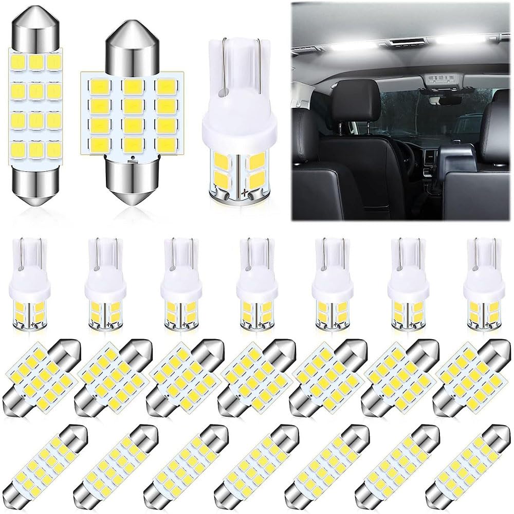 JZSDome Light LED Car Bulb Kit Set T10 31 mm 42 mm LED Festoon Bulbs Interior LED Interior Replacement Bulbs for Car Map Door Courtesy,White,24PCS