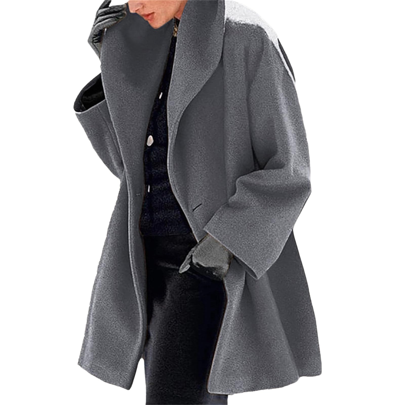 Womens Wool Blend Coat Single Breasted Trench Jackets with Hood Winter Casual Shawl Collar Overcoat Outerwear