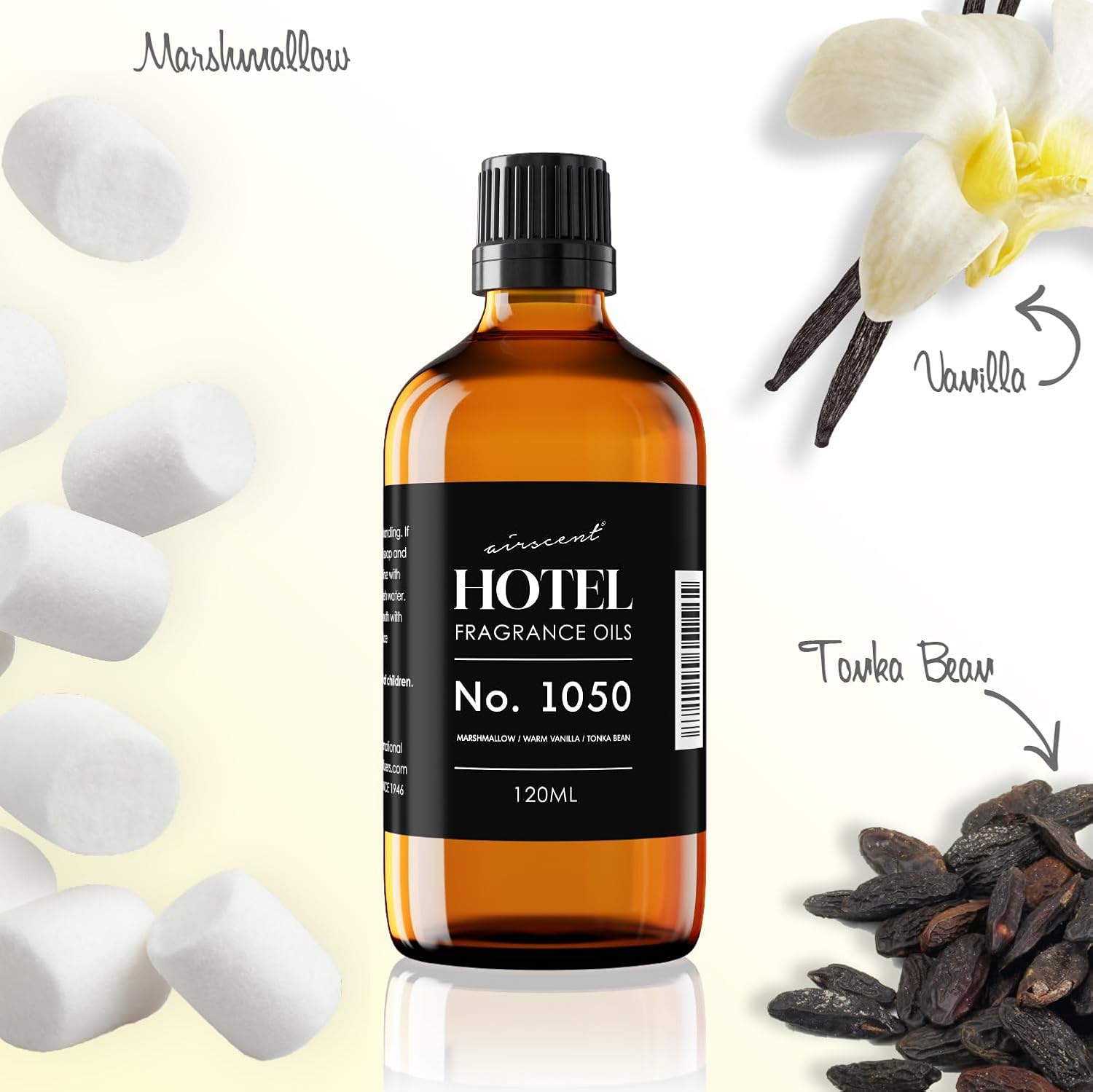 AirScent Warm Vanilla Hotel Diffuser Oil No. 1050 - Marshmallow Vanilla Tonka Bean - Premium Fragrance Oil for Ultrasonic and Waterless Diffusers and Crafting - 500 mL, 16.9 fl oz Glass Bottle
