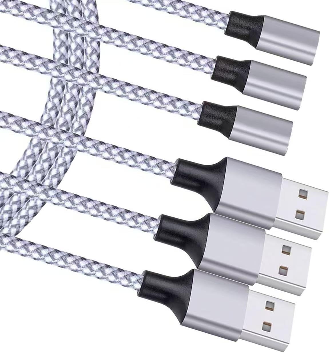 3Pack Cord for Smartphone Charger, Nylon Braided Cable, 6FT USB A Charging Cord