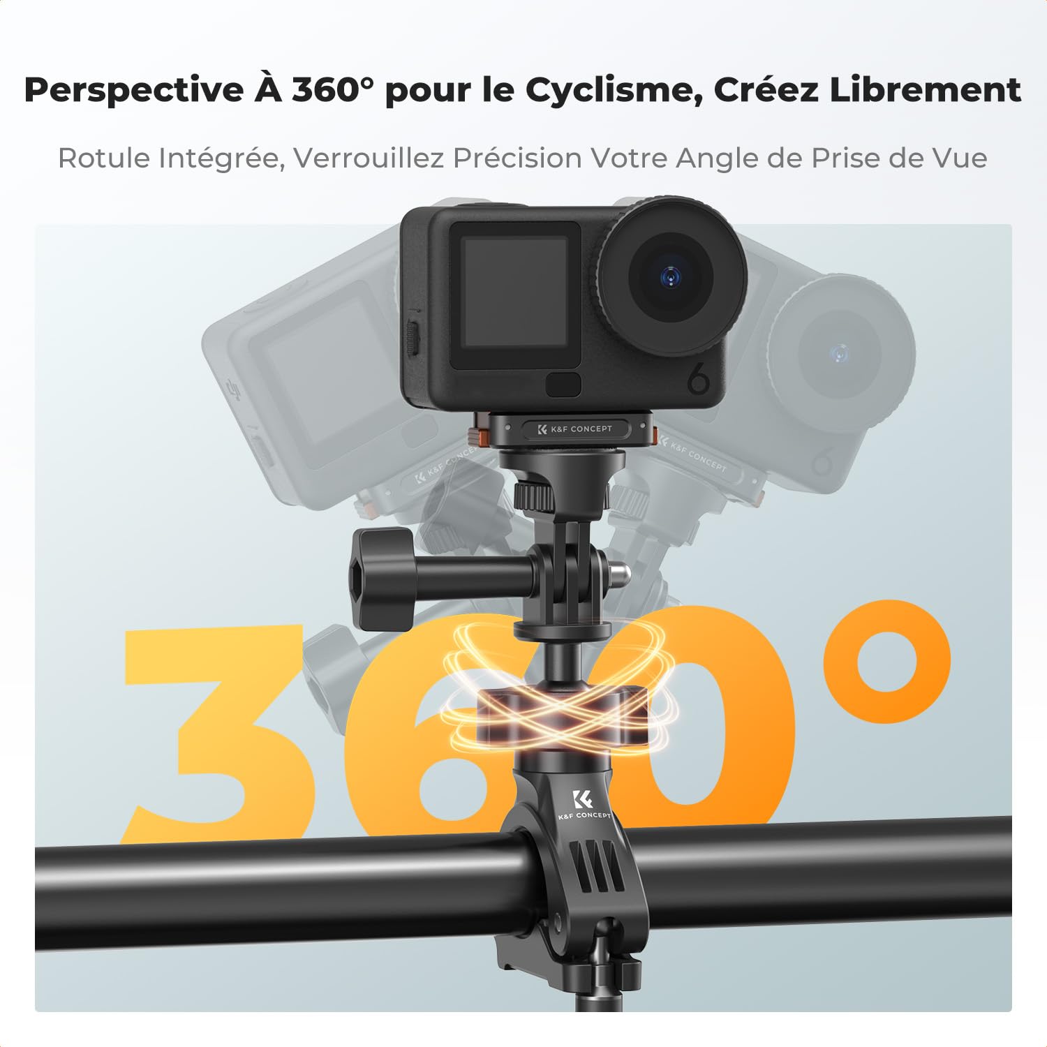 K&F Concept Support Guidon Vélo pour Caméra Sport avec Vis 1/4" | Fixation robuste pour vélo et moto, compatible avec caméra d'action, pour capturer vos aventures en mouvement - MS69
