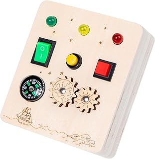 Placa Sensorial - Placa de madeira ocupada Montessori com interruptores de luz LED | Habilidades motoras finas, brinquedo de viagem, brinquedo sensorial de aprendizagem educacional para meninos Pengzi