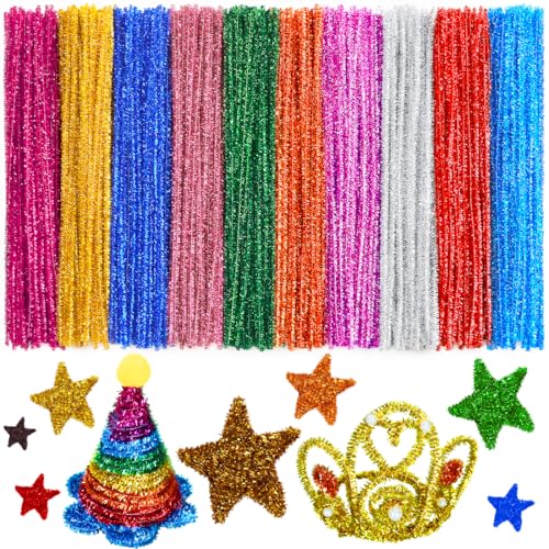 Image of Bundooraking Pipe Cleaners, Glitter Pipe Cleaners Craft, Arts and Crafts, Crafts, Craft Supplies, Art Supplies (200 Metallic-Colored Glitter Pipe Cleaners)