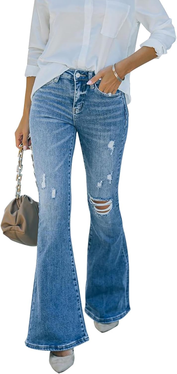 KUNMI Women’s Flare Bell Bottom Jeans High Waisted Wide Leg Bootcut Jeans Stretchy Denim Pants