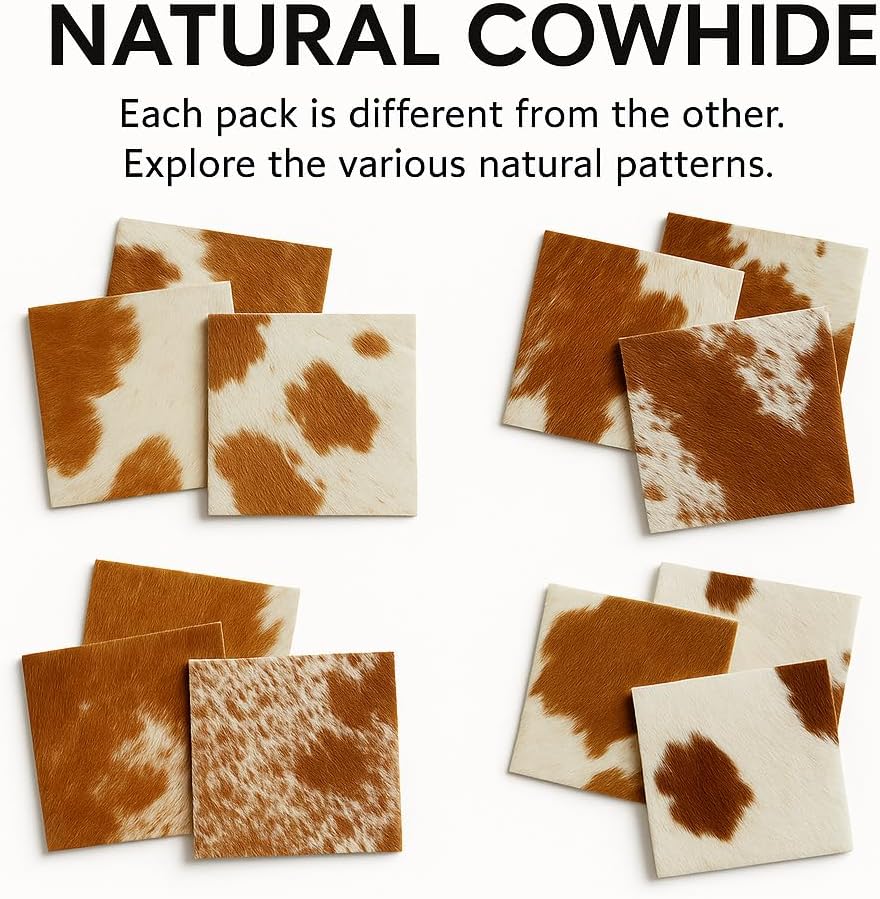 Natural Hair On Premium Quality Leather Cow Skin 12"x12" Sheet (Pack of 3) with Fur Brown&White