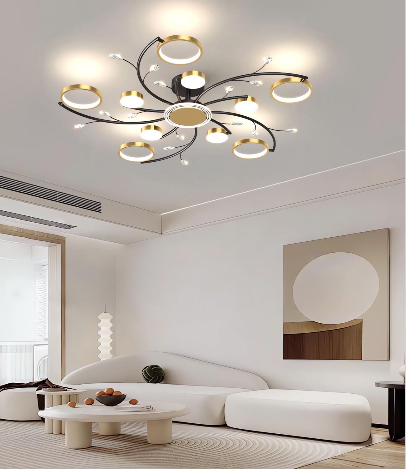 TUJJTU Modern Minimalism Ceiling Lighting Flower Shaped Dimmable LED Flush Mount Ceiling Light Gold Acrylic Ceiling Lamp with Remote Control Stepless Dimmable 3000k-6000k Light Fixture (10 Heads)