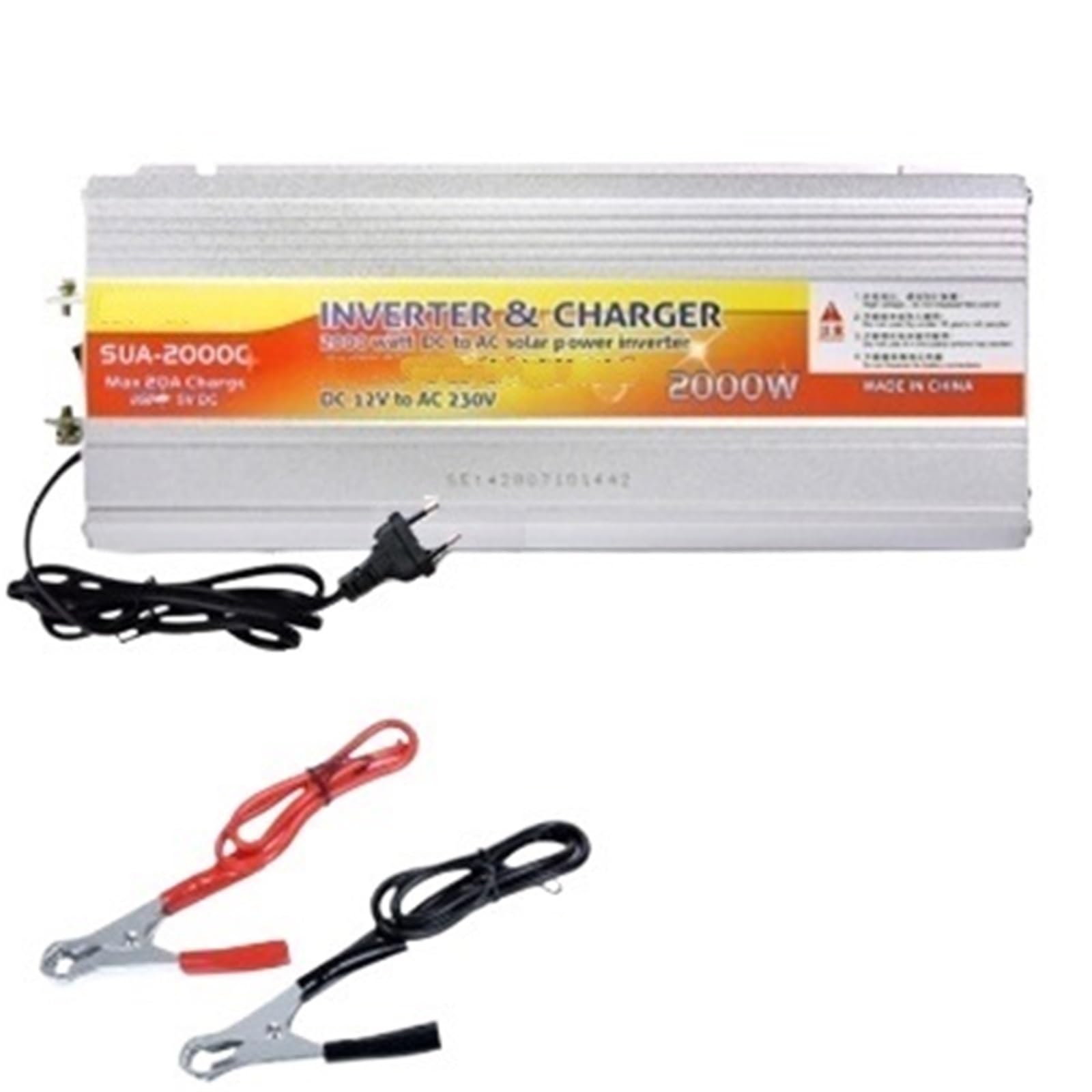 Inversor Inversor De Energía Solar Híbrido De 12 V Y 220 V Cargador Transformador De Voltaje USB 500 W 1000 W 2000 W Adaptador para El Hogar Transformador de Voltaje(12V 2000W)
