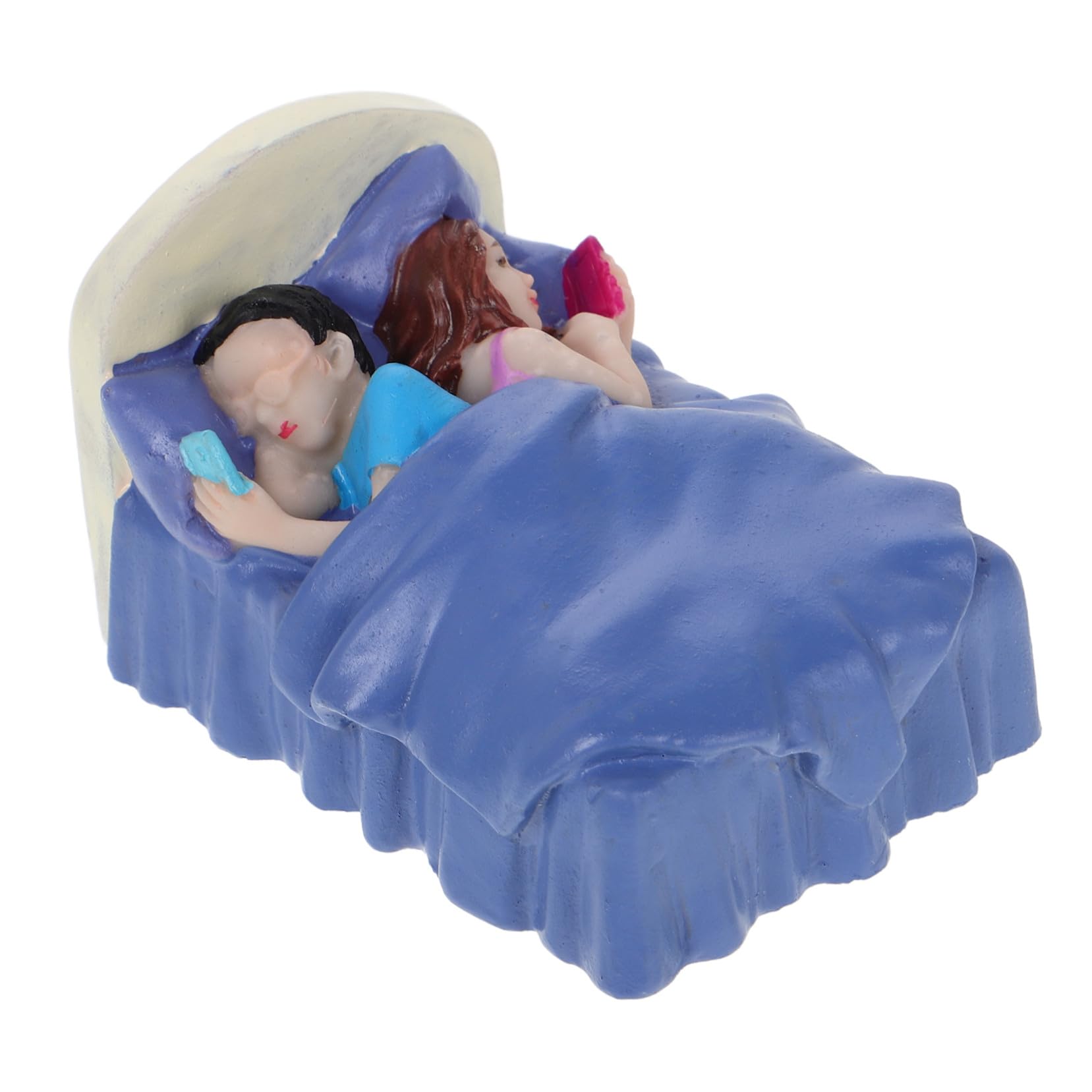 WOONEKY Figuritas de Cama con Smartphones Modelo de Resina para Table Decoración para Casa de Muñecas Regalo de San Valentín para Terapia Psicológica y Fortalecimiento de Relaciones
