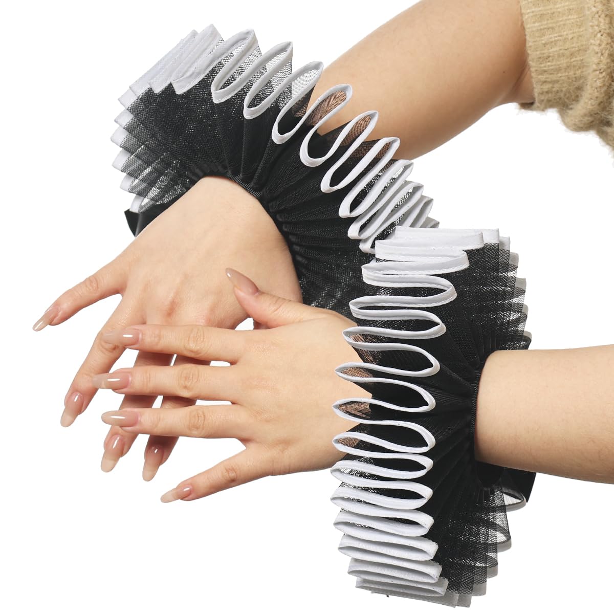 2 Pieces Renaissance Tudor Elizabethan Ruffled Wrist Ruffs Clown Hand Cuff Arm Bands Victorian Costume Fancy Dress Accessories for Halloween Carnival