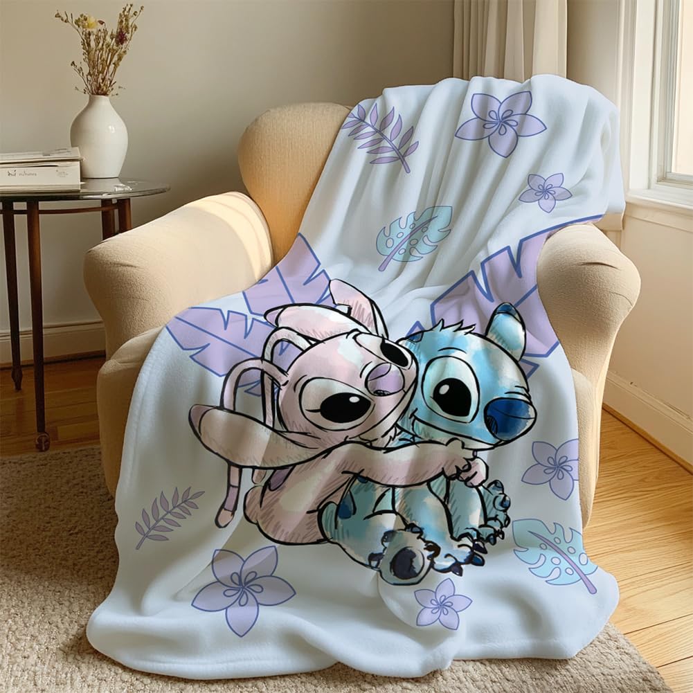 DASIAUTOEM Zeichentrickfilm Decke, Anime Blanket, Cartoon Wolldecke, Couchdecke, Flannel Blanket, Kuscheldecken, Stitch Bettwäsche, Geburtstagsgeschenke Kinder Jungen Mädchen