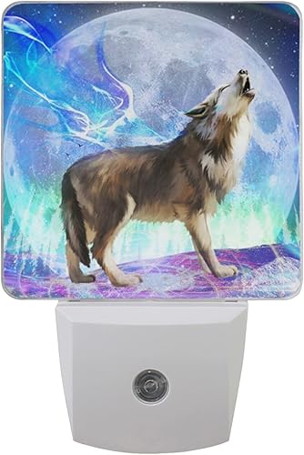 Miniatura 2 de ALAZA Lindo lobo luna enchufable luz nocturna LED paquete de 2 sensores automáticos del atardecer al amanecer decorativo noche de pared para