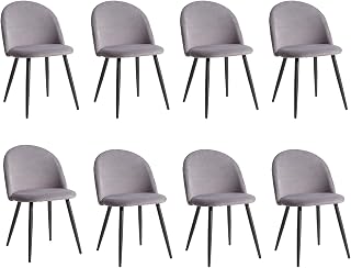 Juego de 8 Sillas de Comedor; Sillas de Cocina con Tapizado de Terciopelo; Sillas de Salón Modernas con Patas de Metal Negro (Gris)