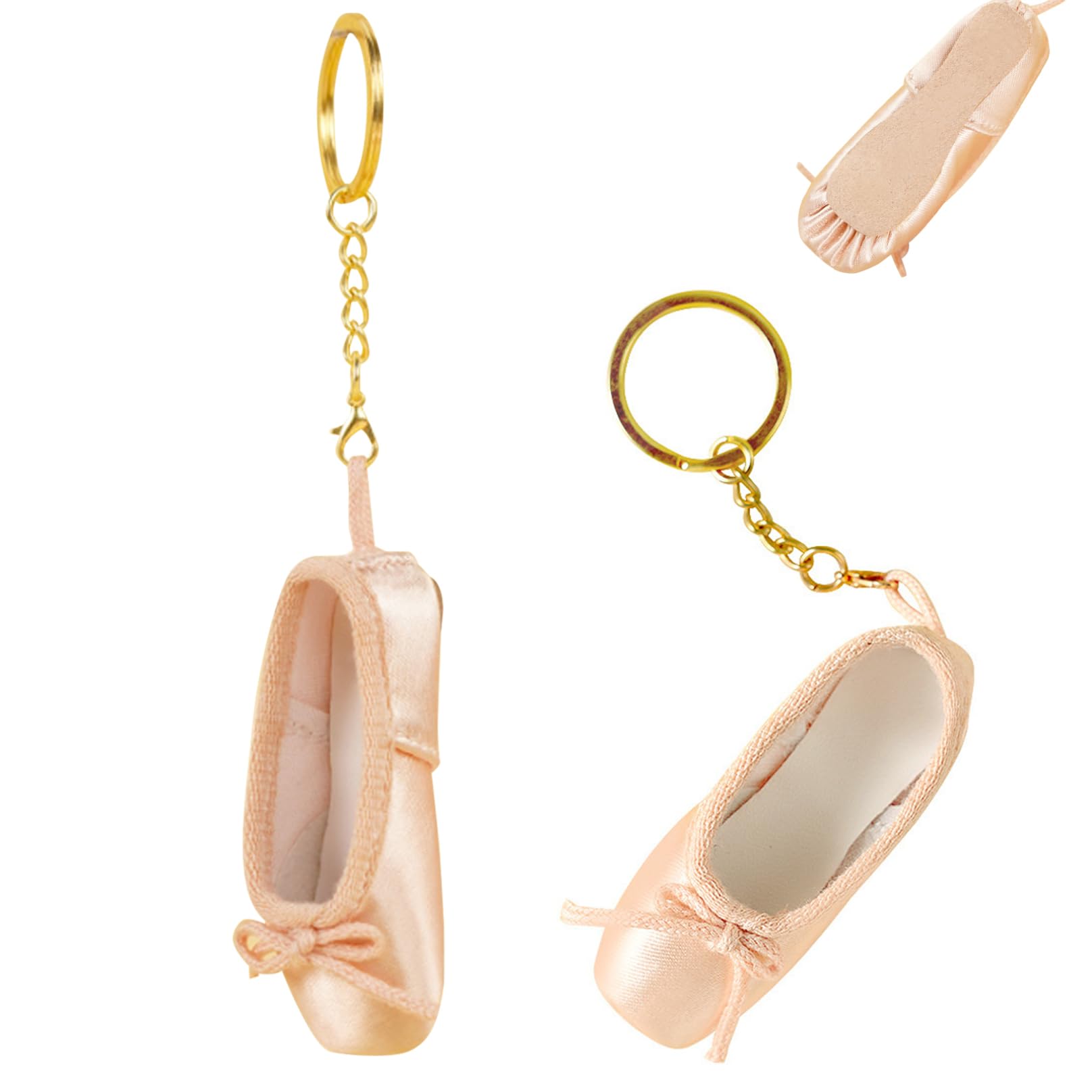 Wedhapy Unisex 2Pcs Ballet Shoe Keychain Cute Mini Ballet Keychain With Bow Hanging Shoe Keychain With Detachable Buckle Ballet Slipper Keychain Ballet Keyring Key Backpack