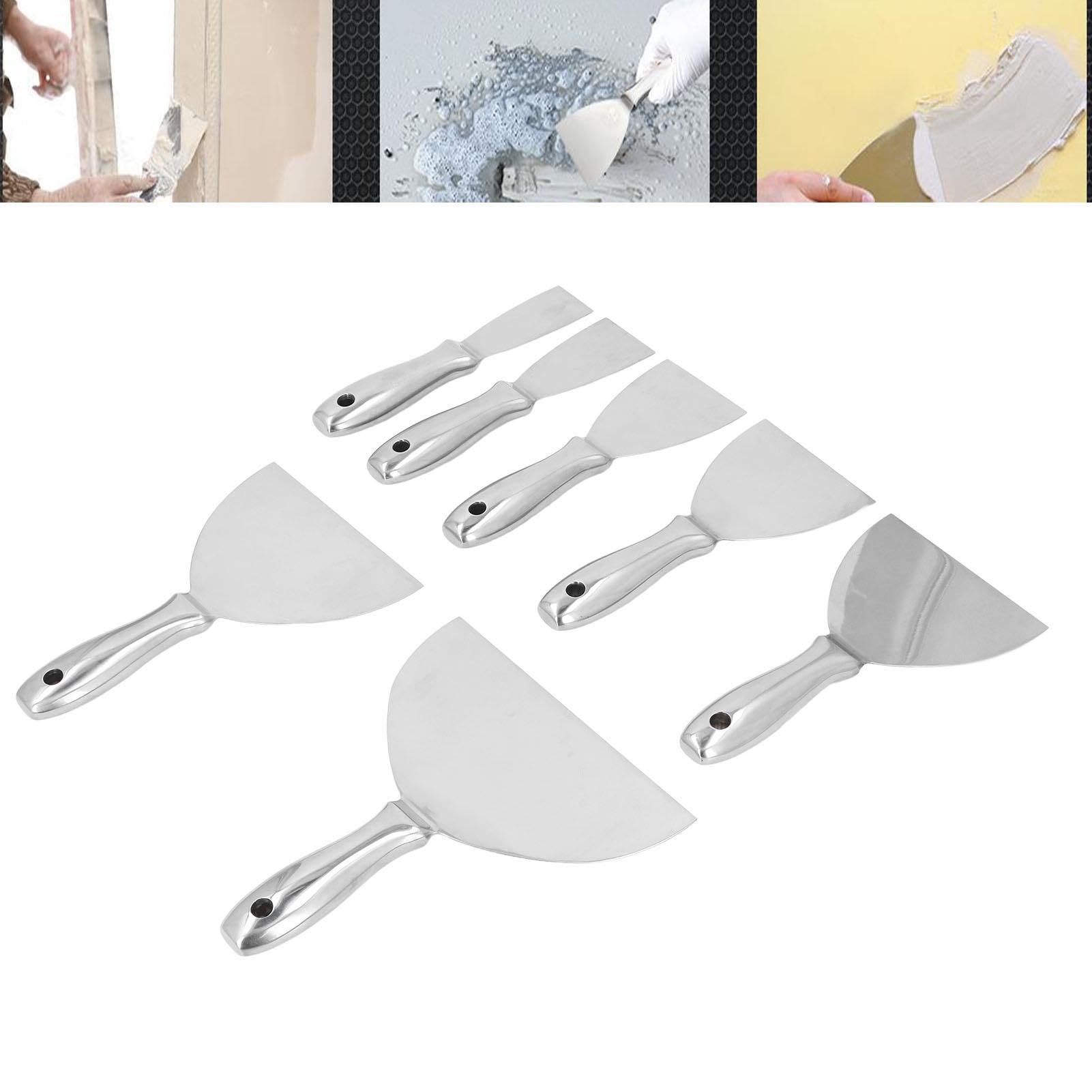 Couteau à Enduire, 7 Tailles Spatule Enduit, Spatules de Surface avec Poignée en Acier Inoxydable, Sac de Rangement, pour Réparation de Cloison Sèche, Application de Mastic, Retrait de Papier Peint