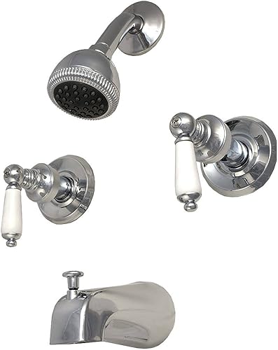 Miniatura 10 de Grifos de bañera y ducha de dos manijas de 8 pulgadas, sin lavabo, manija de palanca de porcelana - PlumbUSA (cromado)