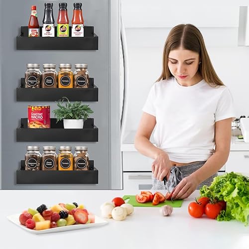 Homestry - Paquete de 4 estantes magnéticos de metal grandes para organización de cocina, organizador y almacenamiento de especias, perfecto para