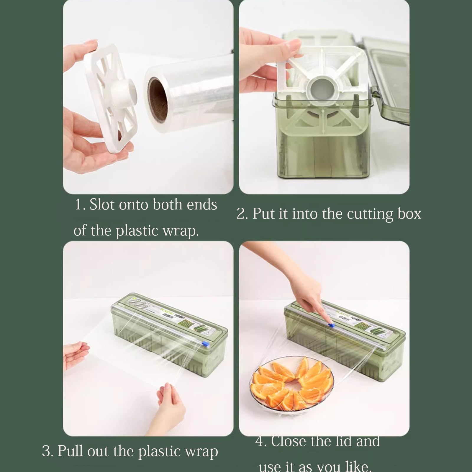Dispensador De Envolturas De Plástico con Cortador, Cortador Ajustable Reutilizable De Film Transparente Apto para Supermercados, Cocinas, Envasado De Frutas Y Verduras(A+Plastic Wrap 300m)
