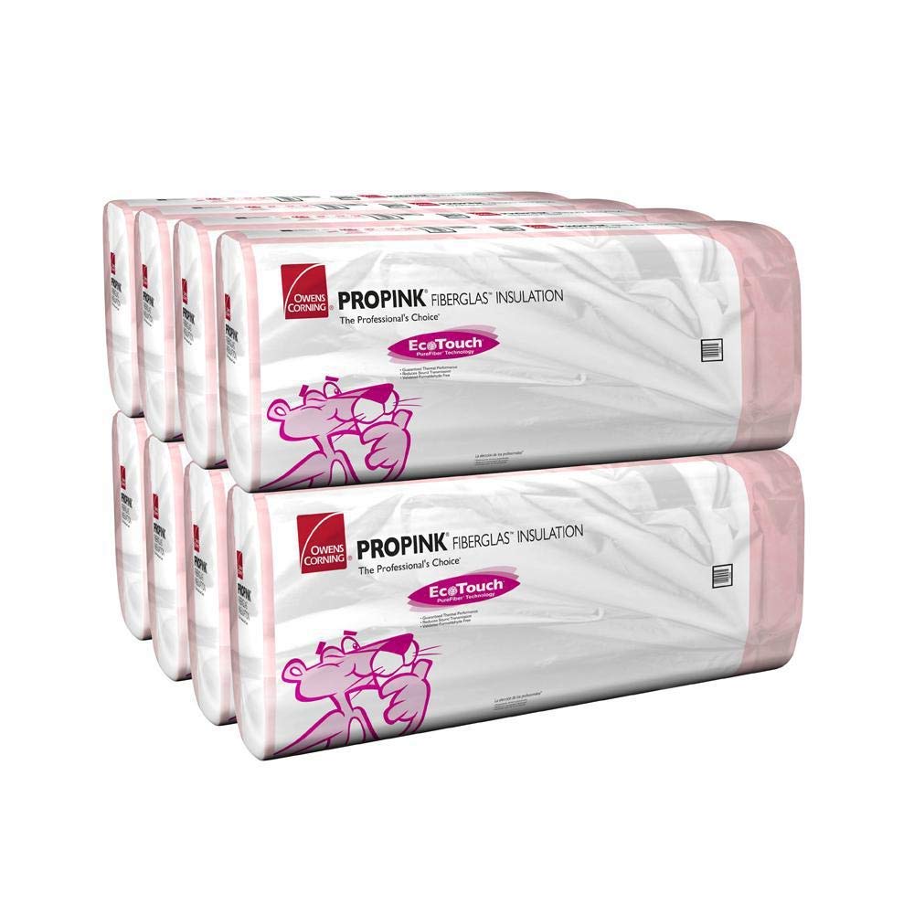 Owens Corning 507 SQFT 8 Bags of R 38 Unfaced 23 by 48 High Density Fiberglass Fits 2X10 Floor-Ceiling, attic