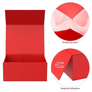 【展示見本品】Un cadeau rouge vif.  BOXアレンジ 赤 Sample - Red Medium Square Gift Box - Changeable Ribbon