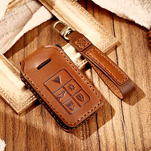 【First choice】「ボルボ V40 V60 XC60 XC70 V90 XC90 S40 S60 S80」に対応 牛革 キーケース キーカバー キーホルダー キーバック 社外品 (ブラウン, Aタイプ)