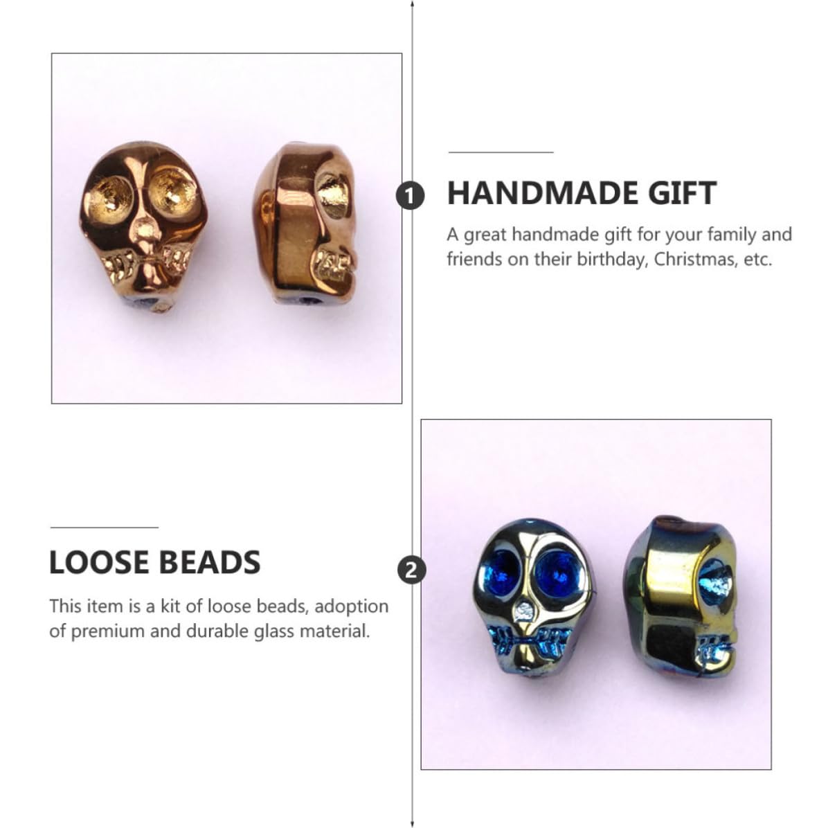Abaodam 400 Stück Leichte Glasperlen in Totenkopfform für Selbstgemacht Schmuckherstellung Handliche Dekorative Perlen als Zubehör für Armbänder und Weihnachtsbasteln Zufällige Farbe