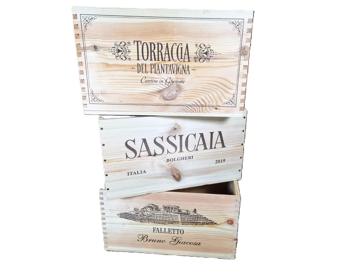 Italian 6 Bottle Size Wooden Wine Crate/Box - Pack of 3