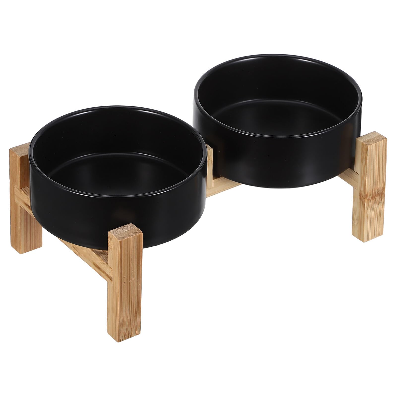 Cabilock Gamelle en Céramique Surélevée 400 ML avec Support Antidérapant en Bois Démontable, Double Bol pour Chien et Chat Petite Taille, pour Alimentation et Eau Quotidienne