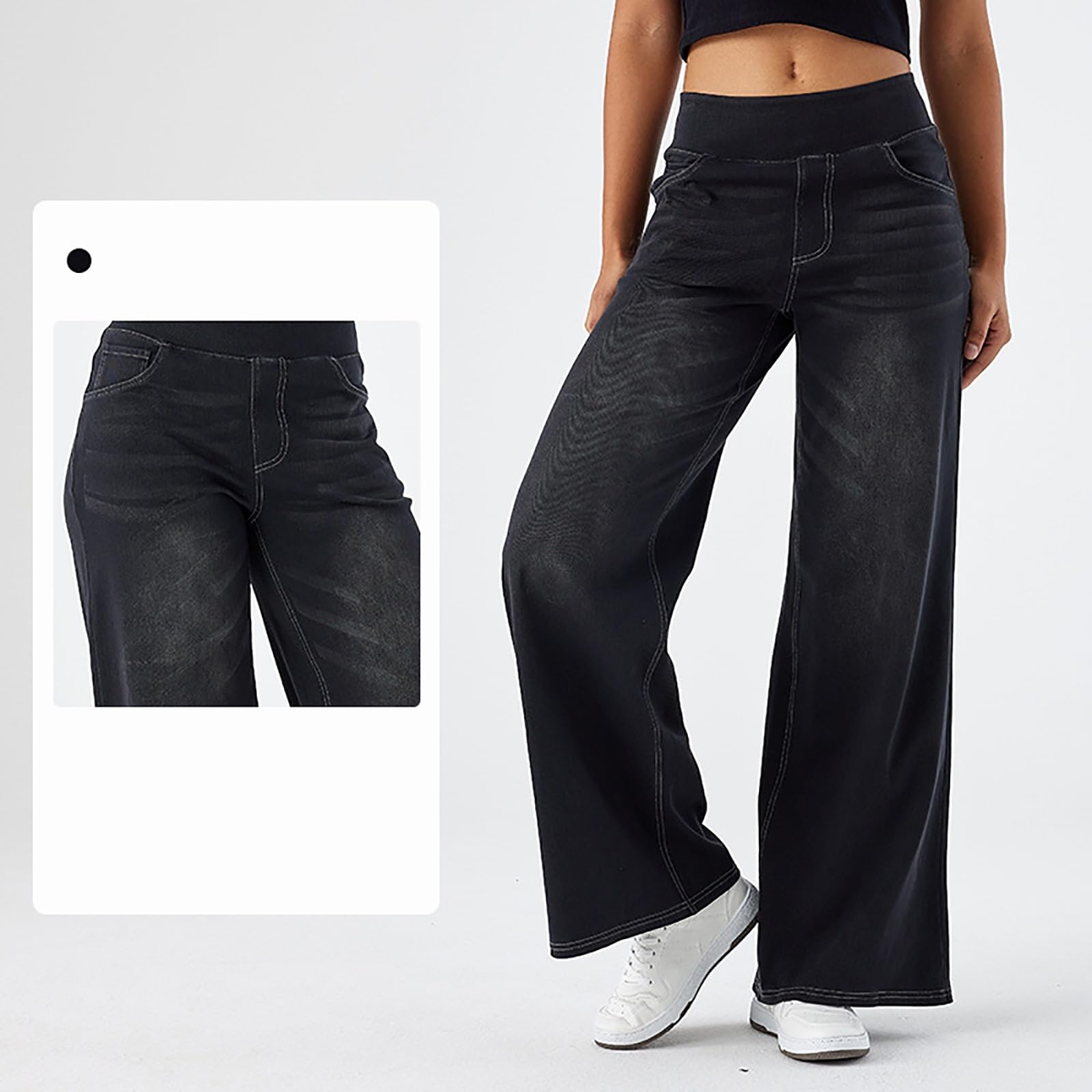 Damskie Jeansy Baggy z Wysokim Stanem Luźne Proste Szerokie Nogawki Jeansy Elastyczne Miękkie Typu Wciągane Jeansy Typu Boyfriend Swobodne Spodnie Jeansowe z Kieszeniami Jednolity Kolor
