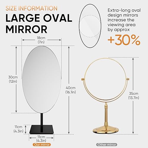 Miniatura 5 de GURUN Espejo de tocador de mesa ovalado grande de 7 x 12 pulgadas, de latón antiguo, espejo de maquillaje con soporte para joyero M2017