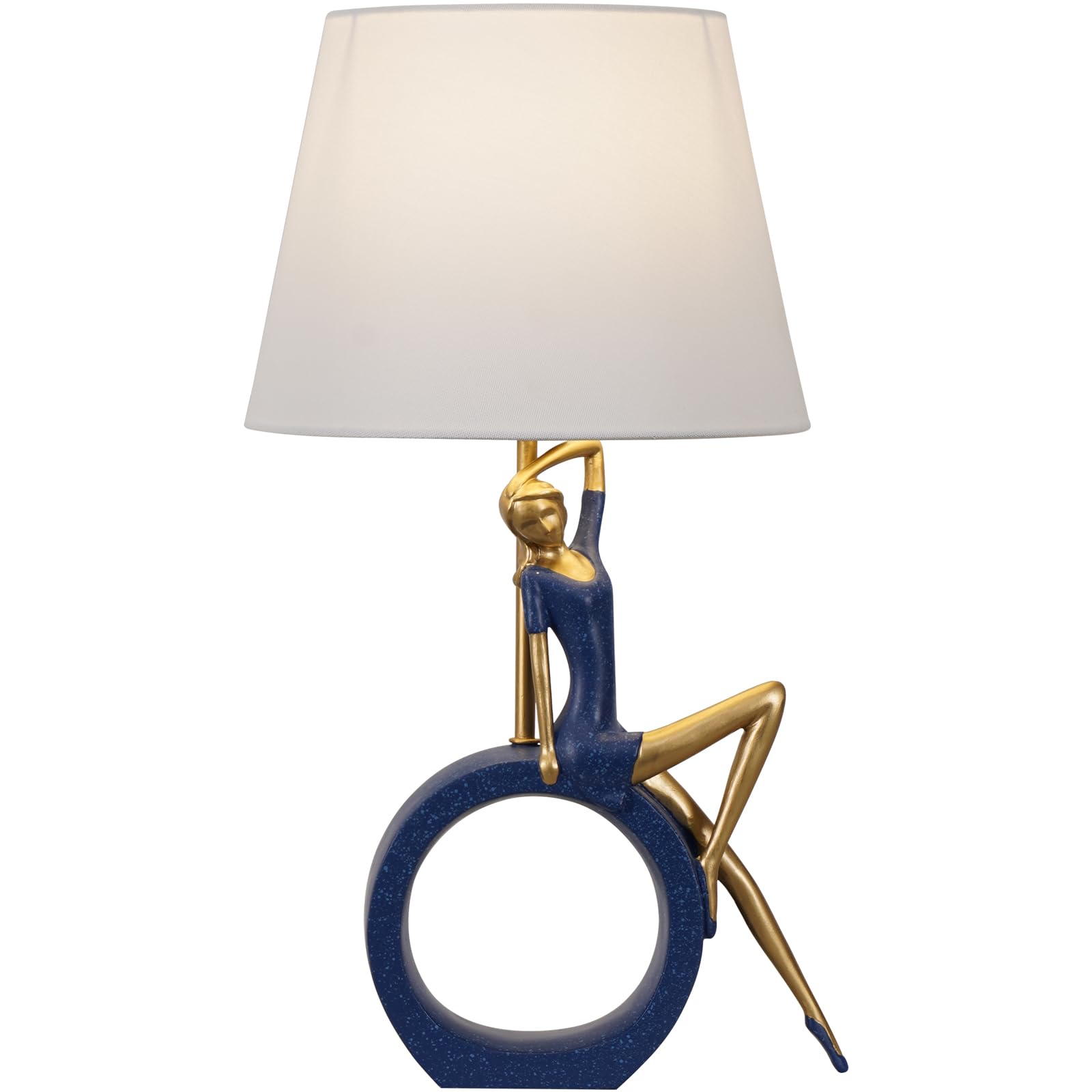 Lámpara de mesa decorativa, 48,3 cm, lámpara de mesa nocturna moderna con pantalla de lino, base de resina azul y dorada, luminaria LED incluida