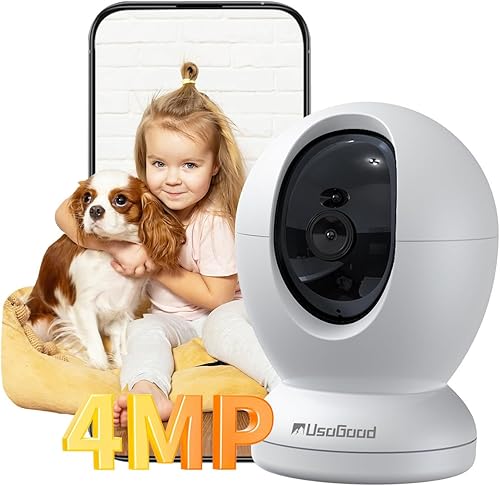 usogood Cámara interior de 2.5 K para seguridad en el hogar, cámara para mascotas de 360  para interiores con aplicación de teléfono, compatible con
