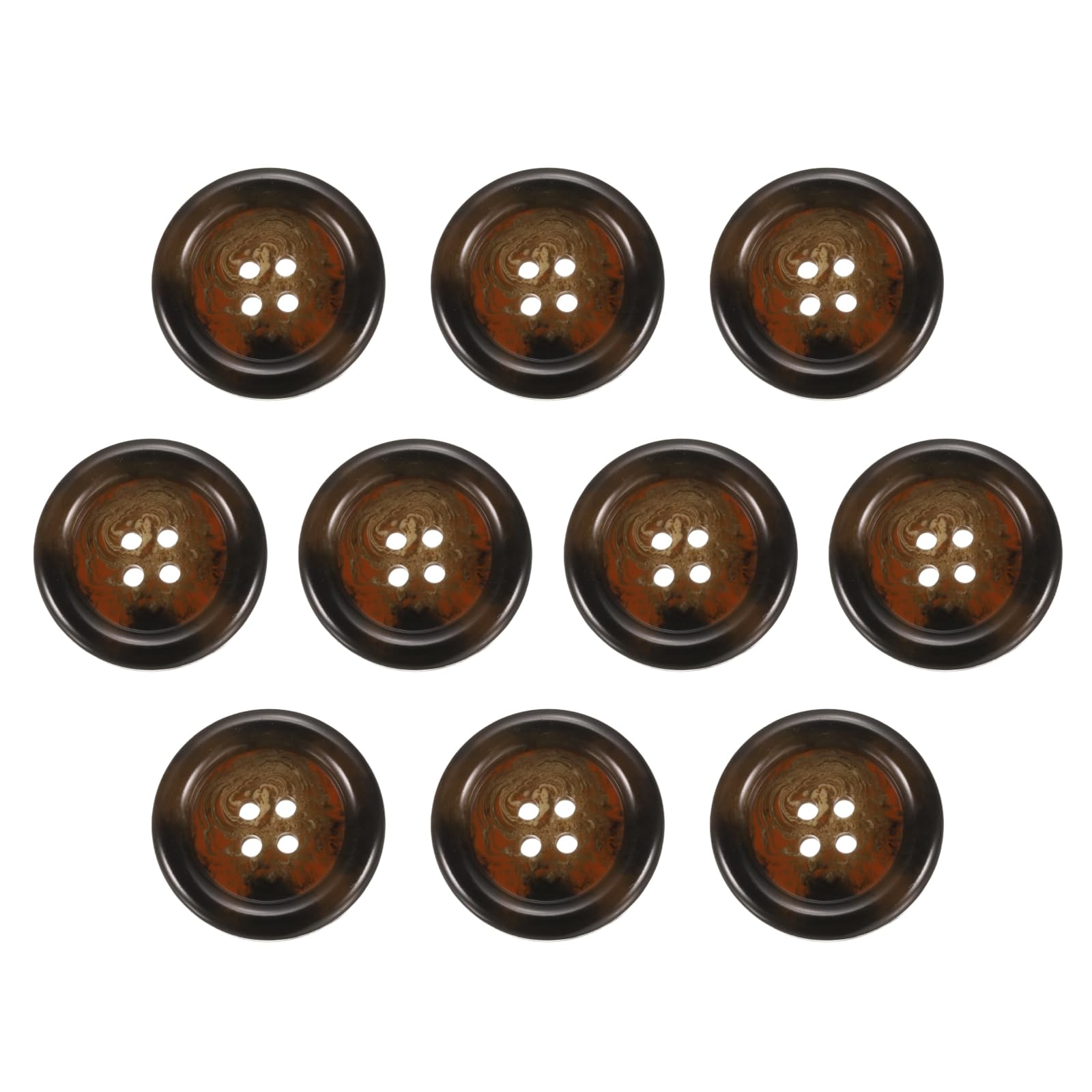 sourcing map 10pcs Resin Sewing Button, 28mm 1 1/8-Inch 4 Holes Round Pattern Flatback Buttons for Coat, Suits, Clothes Garment & DIY Crafts, 5#Coffee Brown