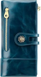 Women's RFID Blocking Wallet Soft Leather Clutch Money Ladies Purse Slim Card Holder Organizer Zip Pocket (3013-Blue)