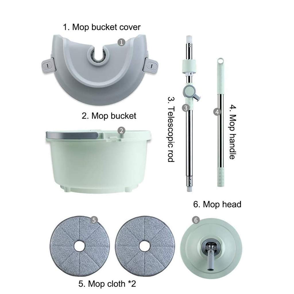 Sistema de Cubo para fregona giratoria: fregona giratoria de Microfibra con Cubo, Cabezales de fregona de Microfibra giratorios de 360 ​​Grados, Mango Ajustable para Limpieza del hogar Vision