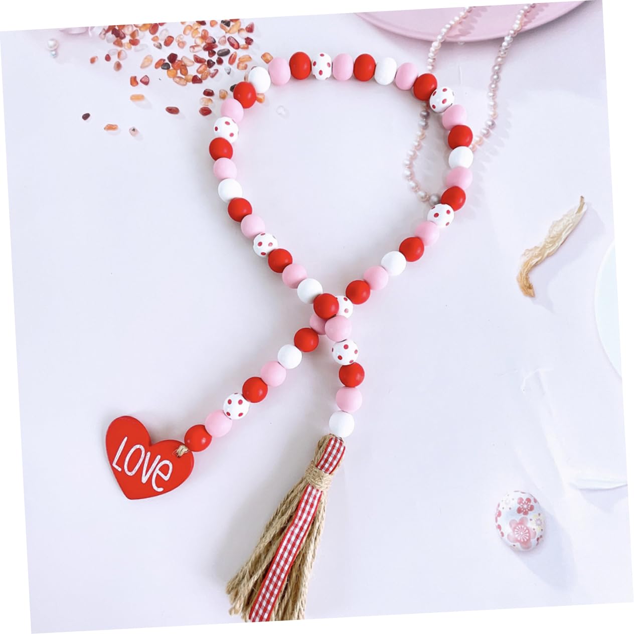 Ciieeo 4 Stück Holzperlen Zum Valentinstag Valentinstag- Bausatz Herz-anhänger Geburtstag Türdekoration Quastengirlande Armbänder Halskette Charme Glocke Lametta Reize Rot Hanfseil