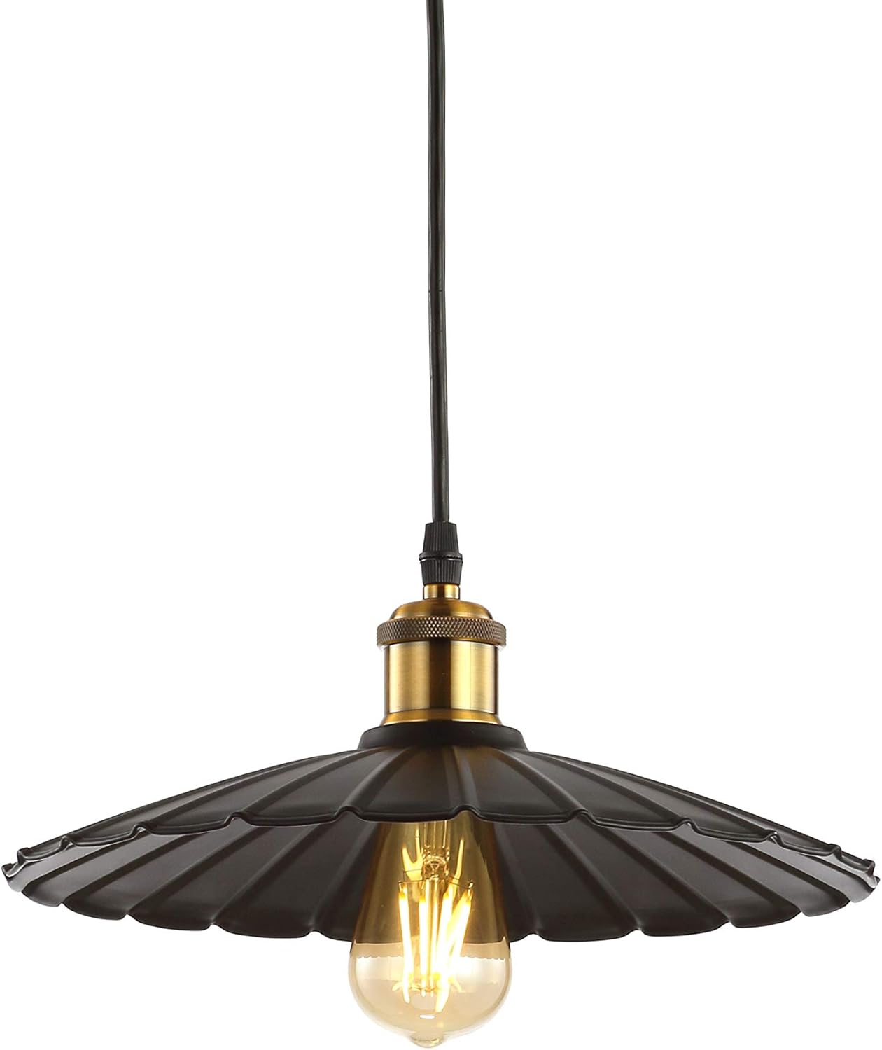 JONATHAN Y 12.25" Brass Gold/Black 1-Light Iron Pendant Light, Lotus Leaf Fanned Shade, Adjustable Height Fixture for Kitchen Island Dining Room, UL Listed, LED Bulb Included JYL9062A
